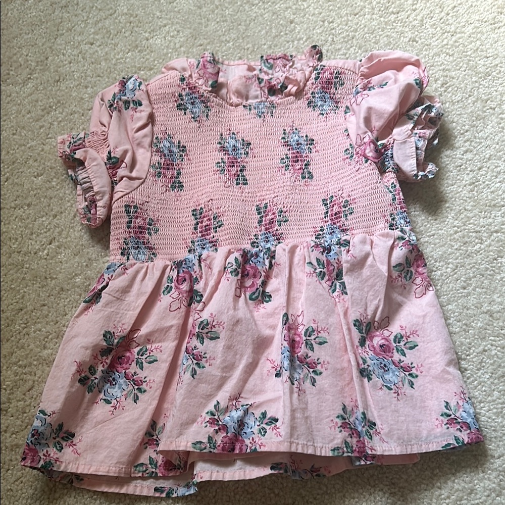 Janie and Jack Pink Blouse with Ruffle Sleeves and Floral Design